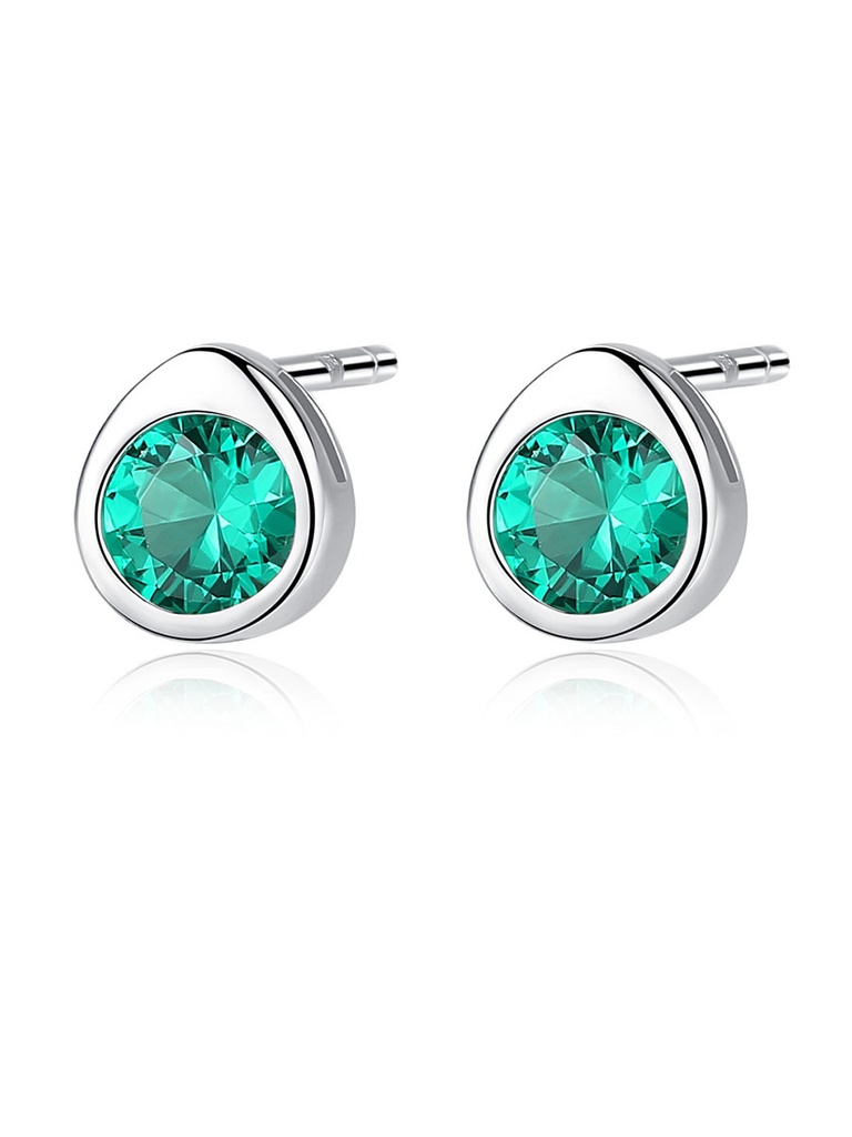 S925 Round Green Cubic Zirconia Stud Earring, 0.0010 kg