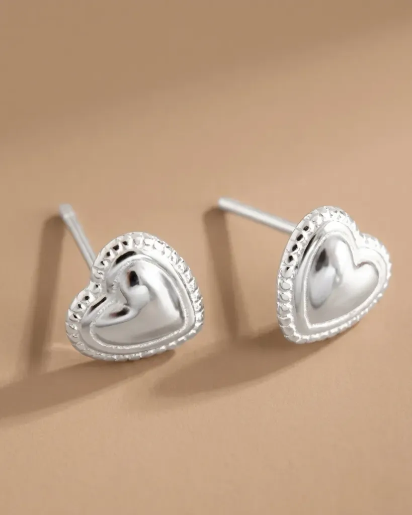 925 Silver Peach Heart Stud Earring, 0.0010 kg