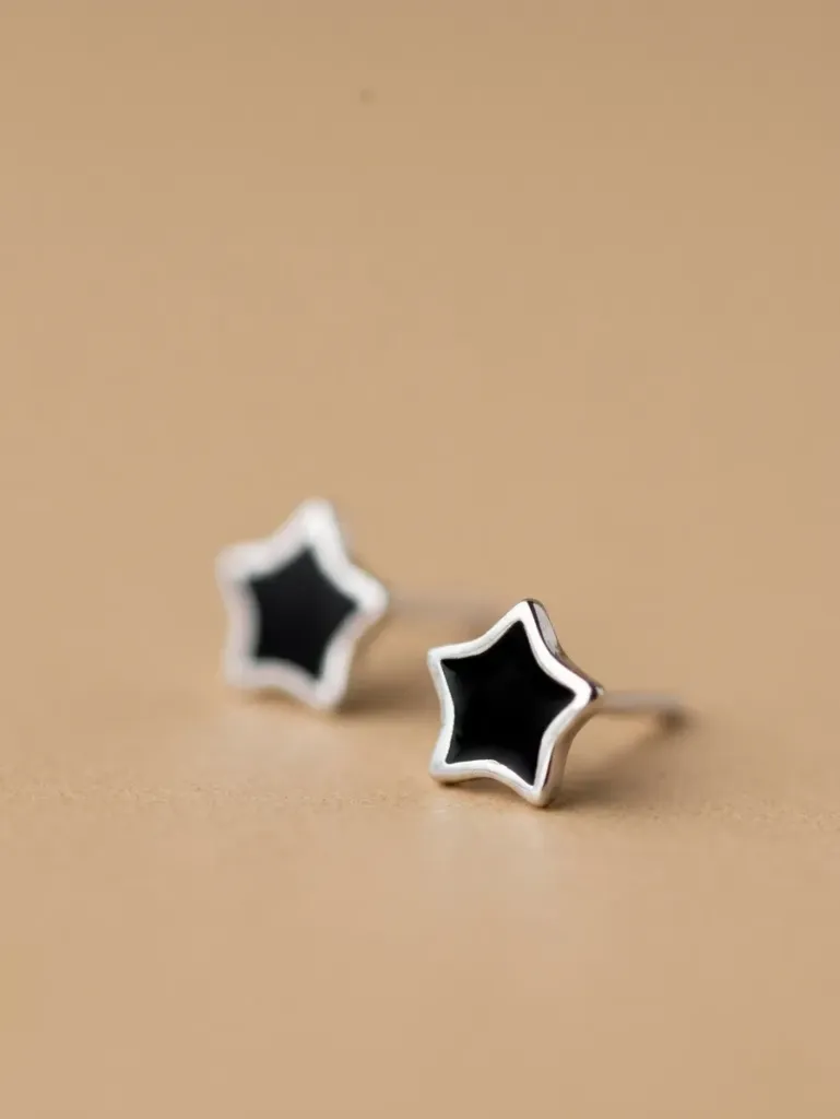925 Silver Black Star Stud Earring, 0.0012 kg