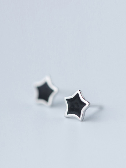 925 Silver Black Star Stud Earring, 0.0012 kg