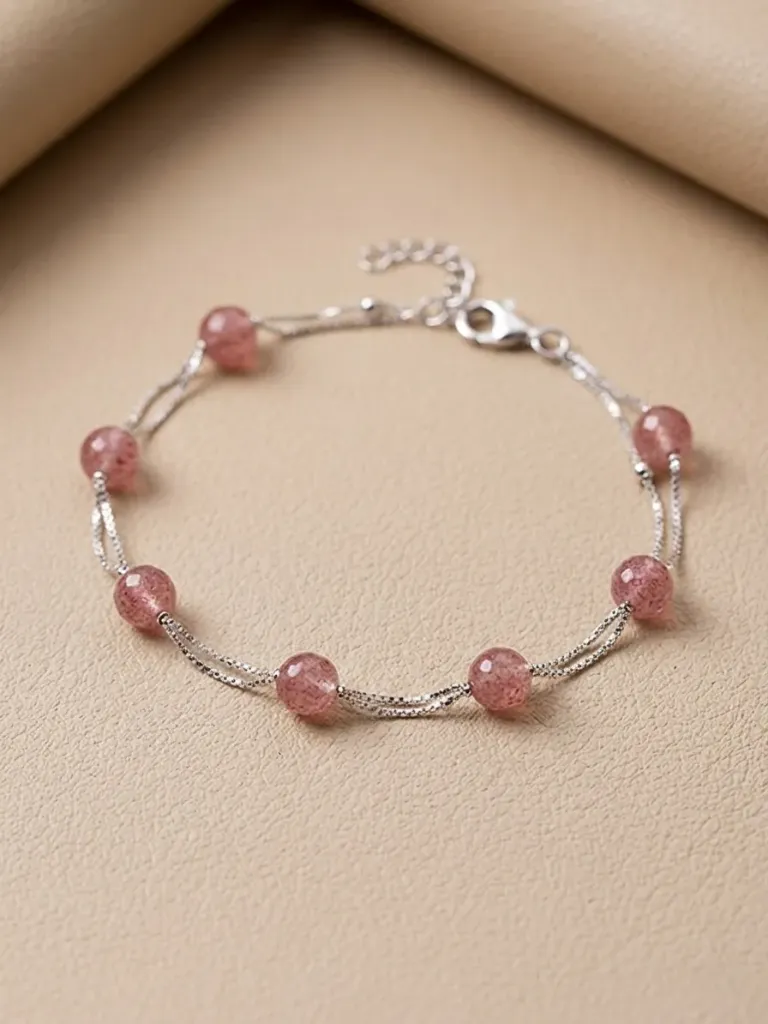 925 Silver Double Layer Pink Crystal Bracelet, 0.0080 kg