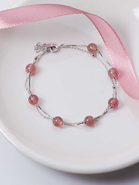 925 Silver Double Layer Pink Crystal Bracelet, 0.0080 kg