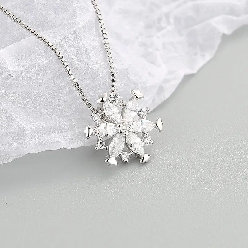 S925 Cubic Zirconia Flower Necklace, 0.0050 kg