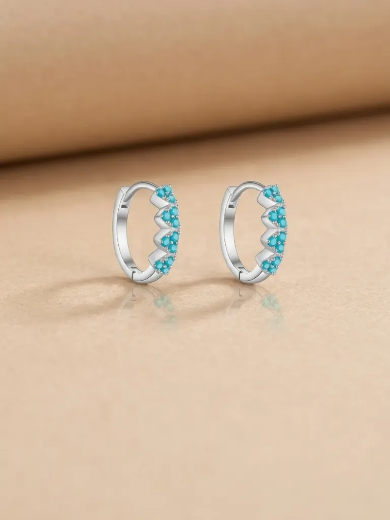 925 Silver Turquoise Geometric Huggie Earring, 0.0040 kg