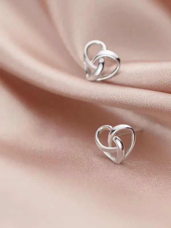 925 Silver Hollow Heart Stud Earring, 0.0030 kg