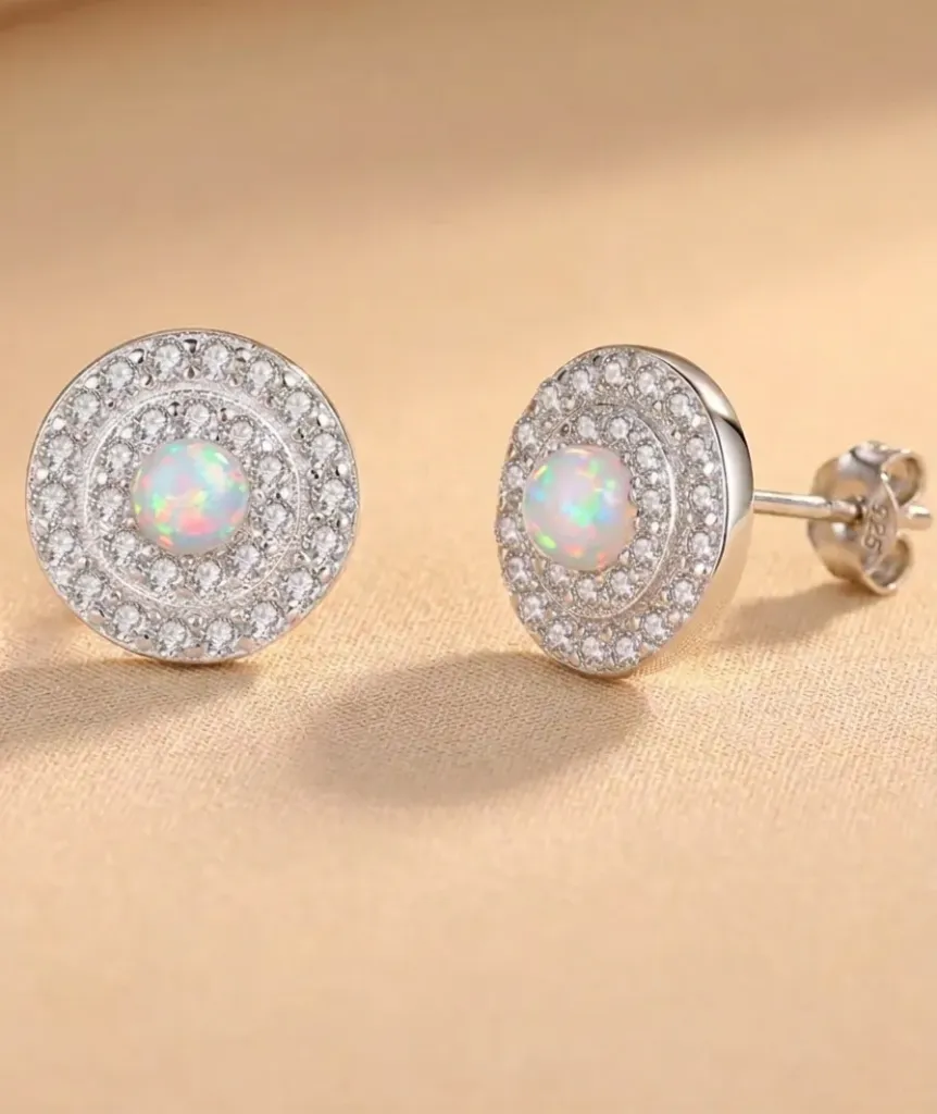 925 Silver Classic Disc Opal Earring, 0.0060 kg