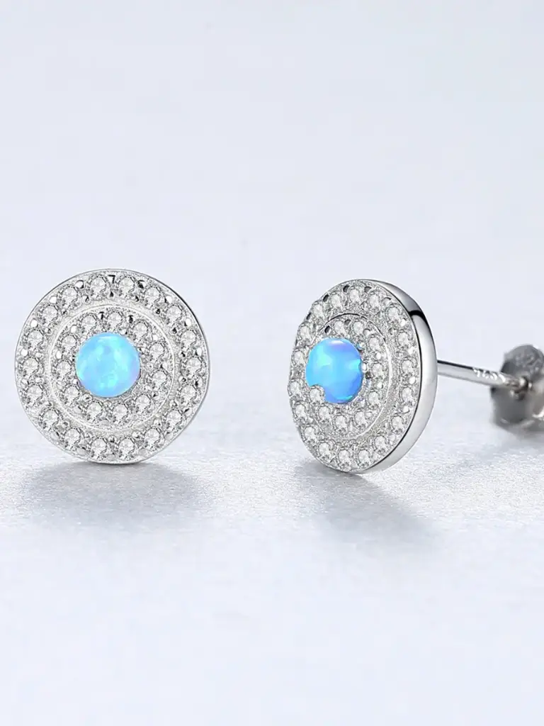 925 Silver Classic Disc Opal Earring, 0.0060 kg