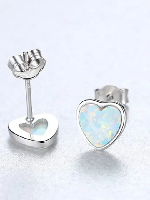 S925 Opal Heart Stud Earring, 0.0011 kg