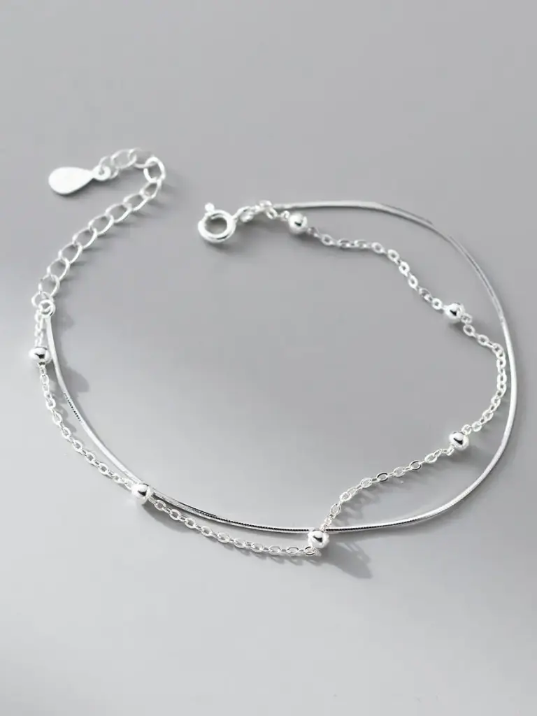 S925 Double Strand Irregular Bead Bracelet, 0.0050 kg