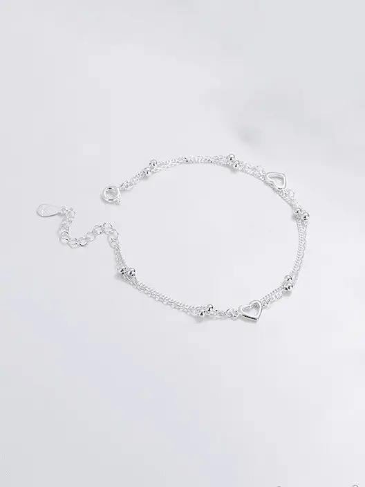 S925 Vintage Heart and Bead Strand Bracelet, 0.0050 kg