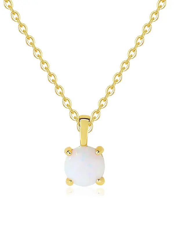 S925 14K Gold Plated White Round Opal Necklace, 0.0030 kg