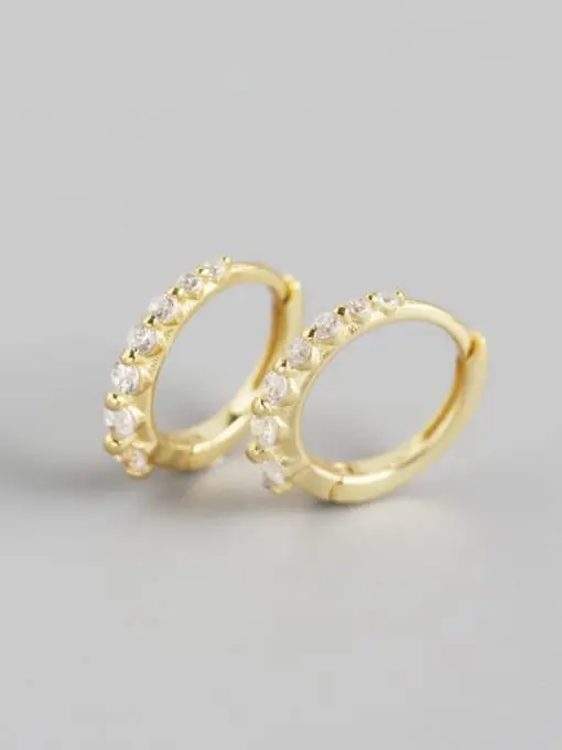 S925 14K Gold Plated White Cubic Zirconia Huggie Earring, 0.0040 kg