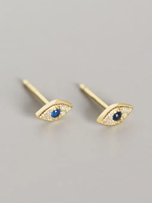 S925 14K Gold Plated Rhinestone Blue Evil Eye Stud Earring, 0.0040 kg