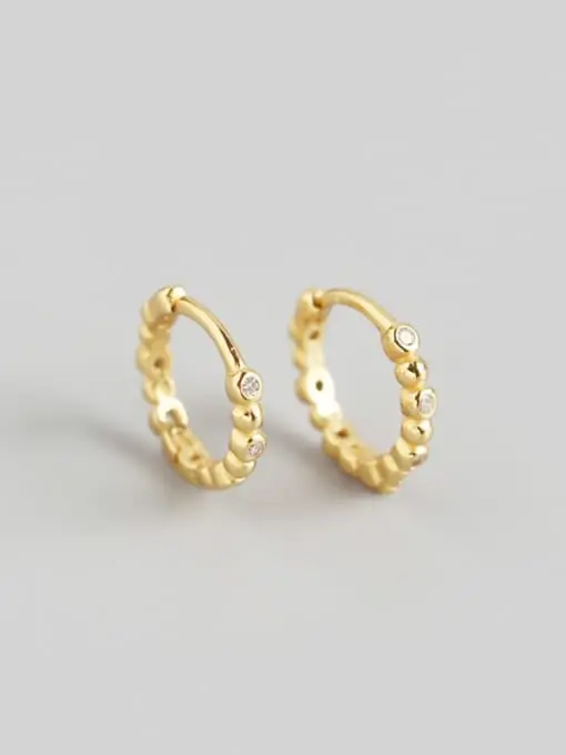 S925 14K Gold Plated Rhinestone White Bead Huggie Earring, 0.0040 kg