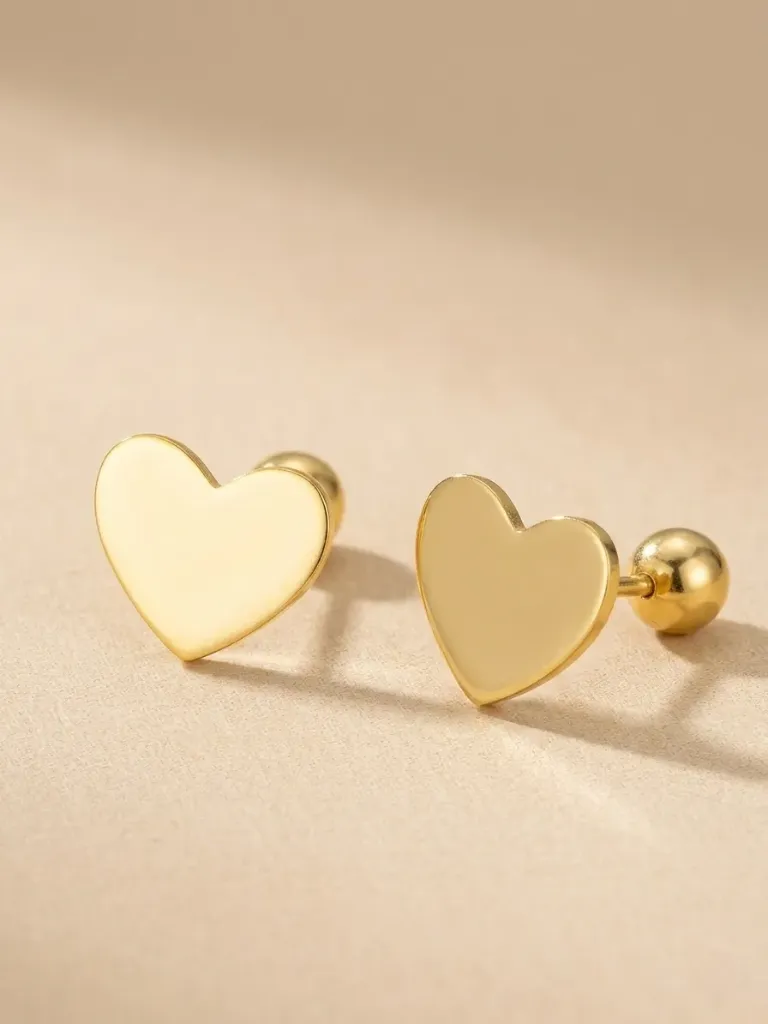 925 Silver 14K Gold Plated Heart Stud Earring, 0.0040 kg