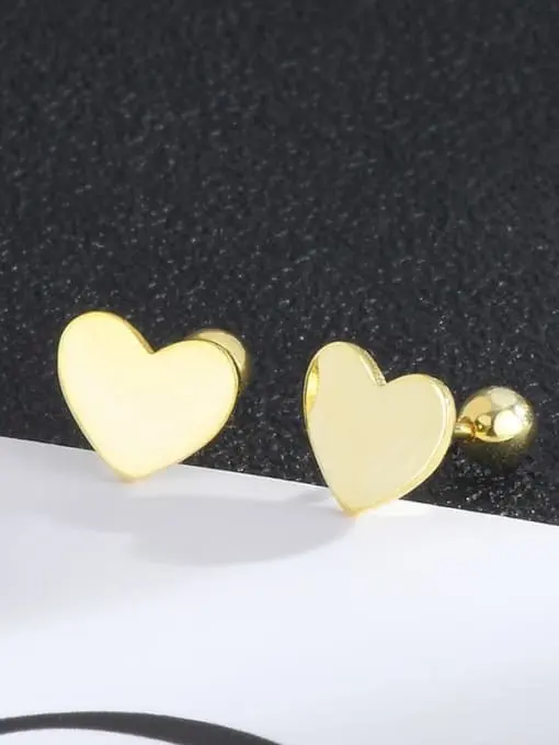 S925 14K Gold Plated Heart Stud Earring, 0.0040 kg