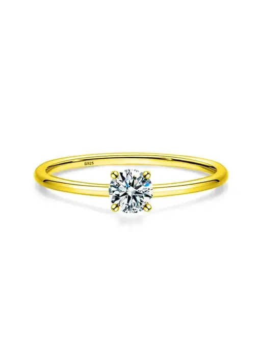 925 Silver 14K Gold Plated Round Moissanite Band Ring US 6, 0.0040 kg