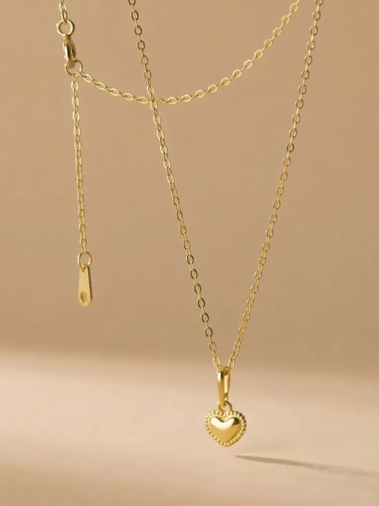 925 Silver 14K Gold Plated Heart Necklace, 0.0050 kg