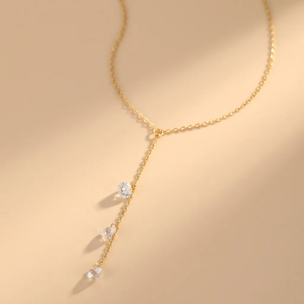 925 Silver 14K Gold Plated Three Cubic Zirconia Tassel Necklace, 0.0050 kg