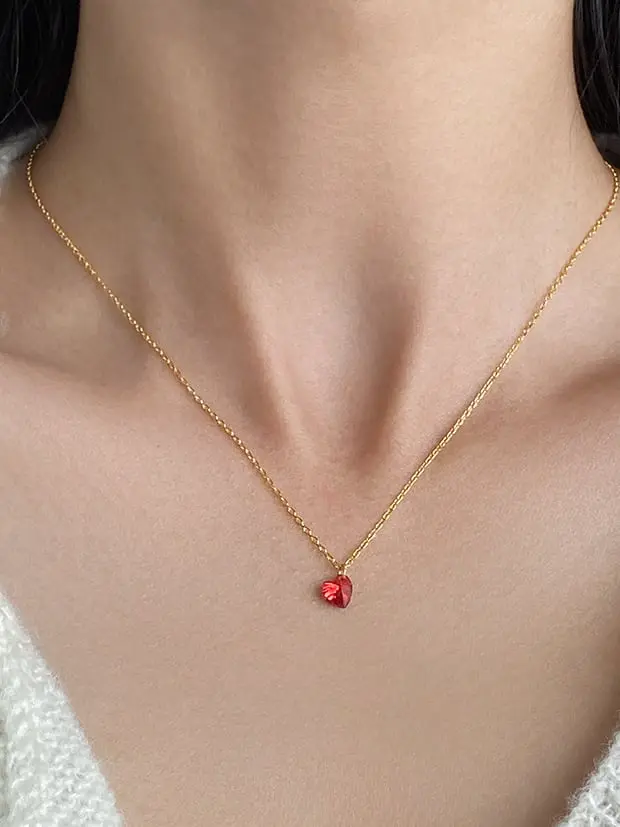 925 Silver 14K Gold Plated Red Cubic Zirconia Heart Necklace, 0.0050 kg
