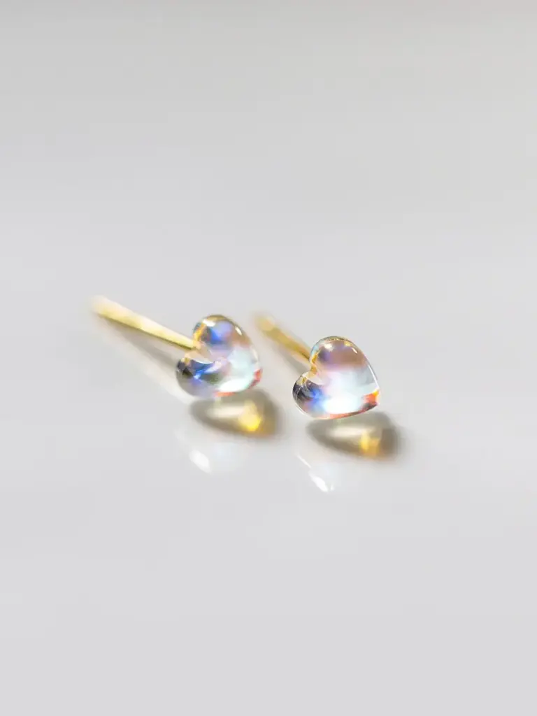 S925 14K Gold Plated Crystal Heart  Stud Earring, 0.0040 kg