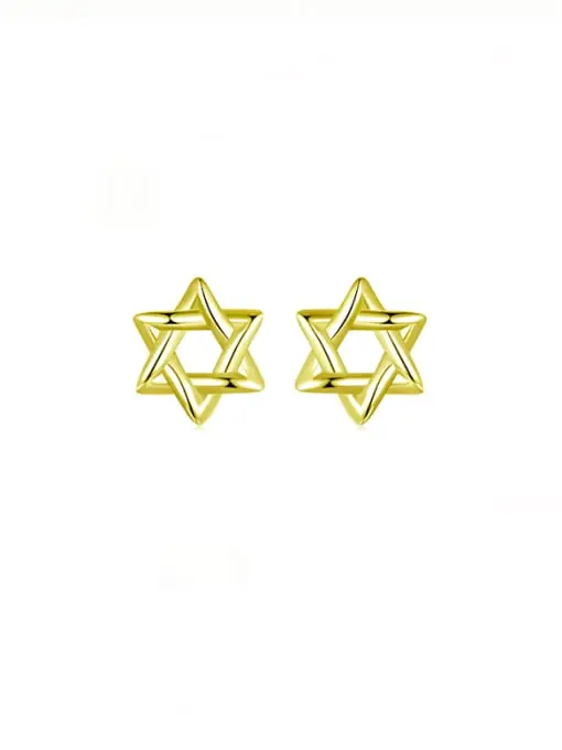 925 Silver 14K Gold Plated Hollow Pentagram Stud Earring, 0.0040 kg