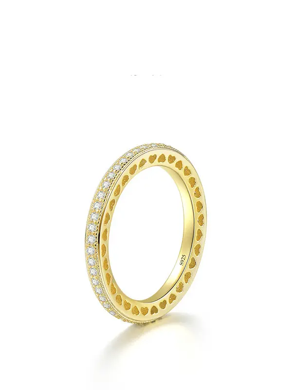 925 Silver 14K Gold Plated Enveloped Cubic Zirconia Round Band Ring US 8, 0.0050 kg