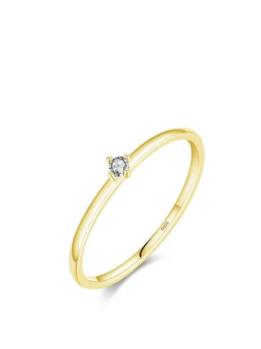 925 Silver 14K Gold Plated Single Round Moissanite Band Ring US 7, 0.0030 kg