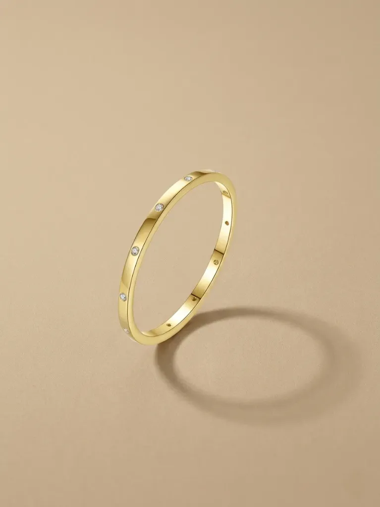 925 Silver 14K Gold Plated Spaced Rhinestone Band Ring US 6, 0.0030 kg