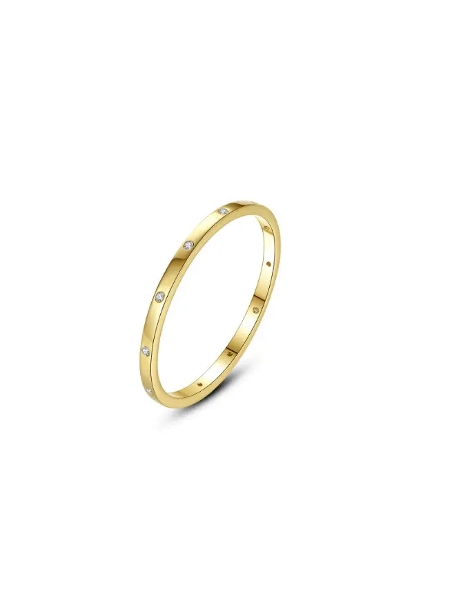 925 Silver 14K Gold Plated Spaced Rhinestone Band Ring US 6, 0.0030 kg