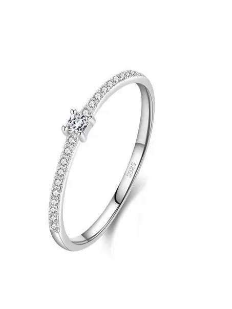 925 Silver Square Rhinestone Semi Enveloped Band Ring US 5, 0.0020 kg