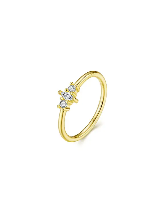 925 Silver 14K Gold Plated Triple Cubic Zirconia Irregular Band Ring US 6, 0.0040 kg 