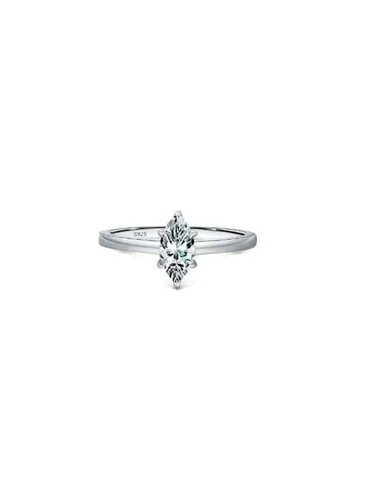 925 Silver Marquise Cut Moissanite Band Ring US 5, 0.0040 kg 
