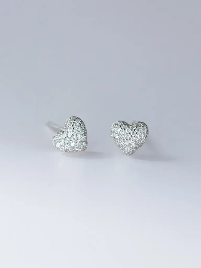 925 Silver Filled Cubic Zirconia Heart Stud Earring, 0.0050 kg 