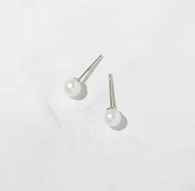 925 Silver Freshwater Pearl Round Minimalist Stud Earring, 0.0050 kg 