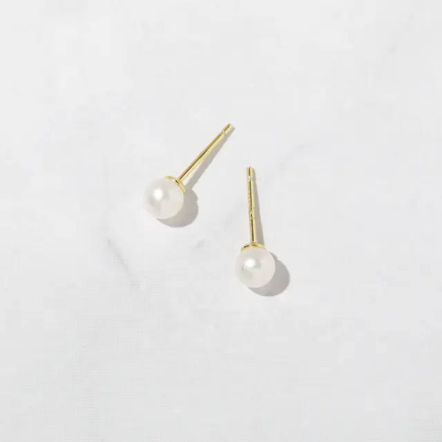 925 Silver 14K Gold Plated Freshwater Pearl Round Minimalist Stud Earring, 0.0050 kg 