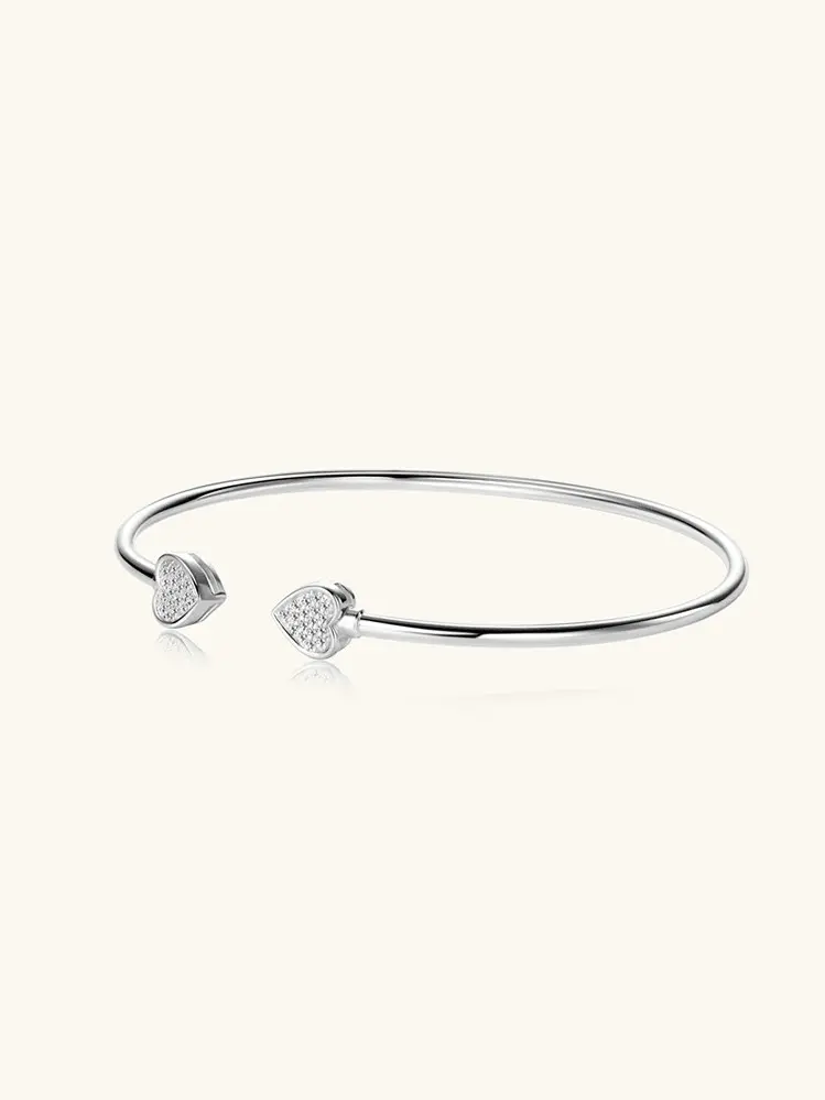 925 Silver Moissanite White Heart Cuff Bangle, 0.0016 kg 