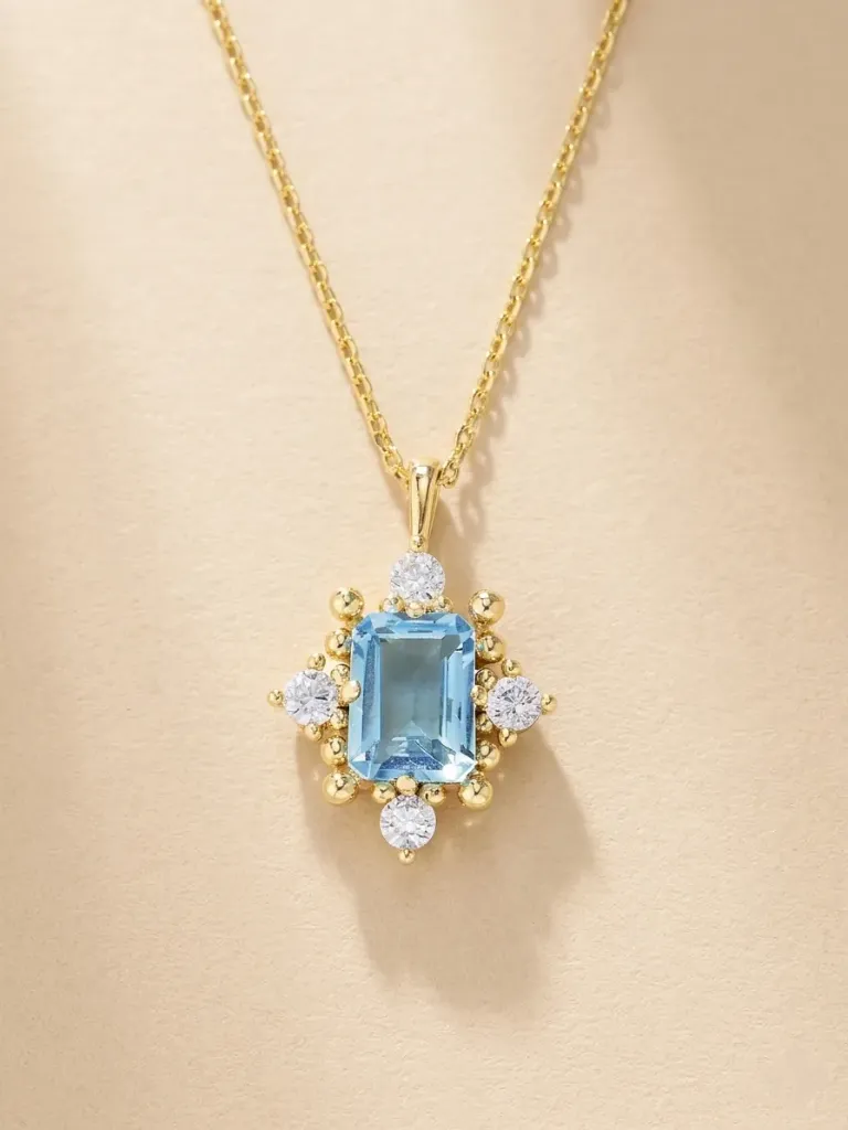 925 Silver 18K Gold Plated Clear Blue Cubic Zirconia Royal Necklace, 0.0030 kg