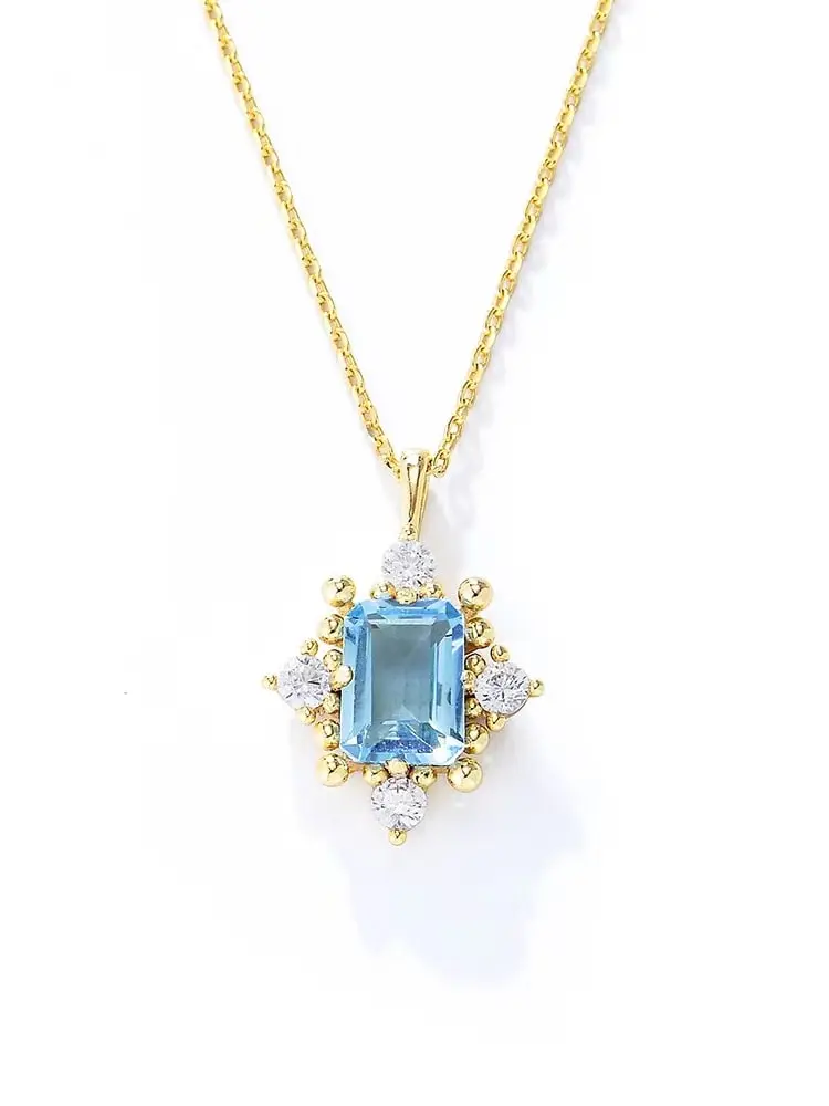 925 Silver 18K Gold Plated Clear Blue Cubic Zirconia Royal Necklace, 0.0030 kg