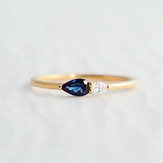 925 Silver 14K Gold Plated Double Pear Cut Blue and White Cubic Zirconia Ring US 5, 0.0040 kg 