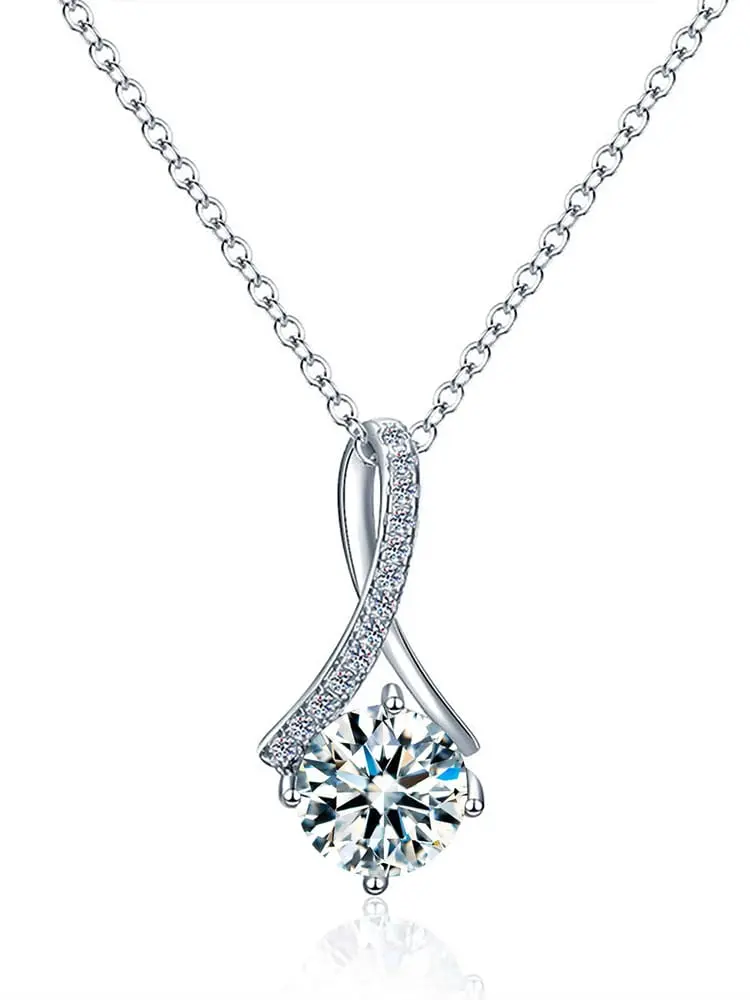 925 Silver Moissanite Inverted Round Geometric Dainty Necklace, 0.0060 kg