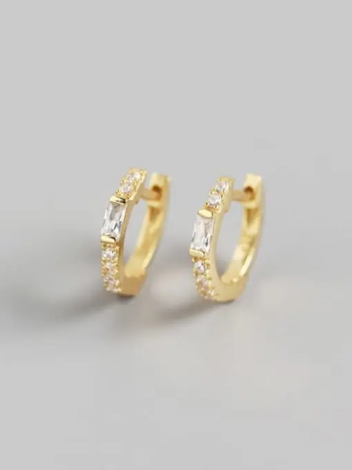 925 Silver 14K Gold Plated Rhinestone White Geometric Huggie Earring, 0.0050 kg