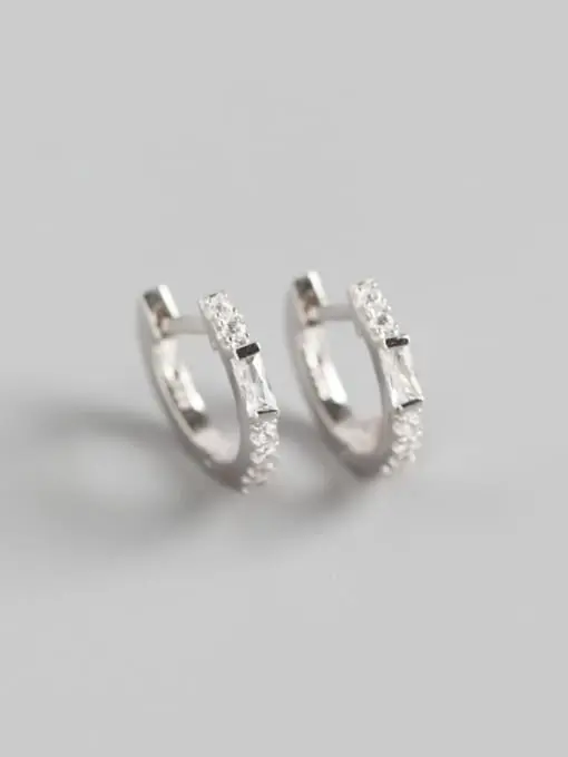 925 Silver Rhinestone White Geometric Huggie Earring, 0.0050 kg