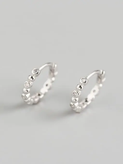 925 Silver Rhinestone White Bead Huggie Earring, 0.0040 kg