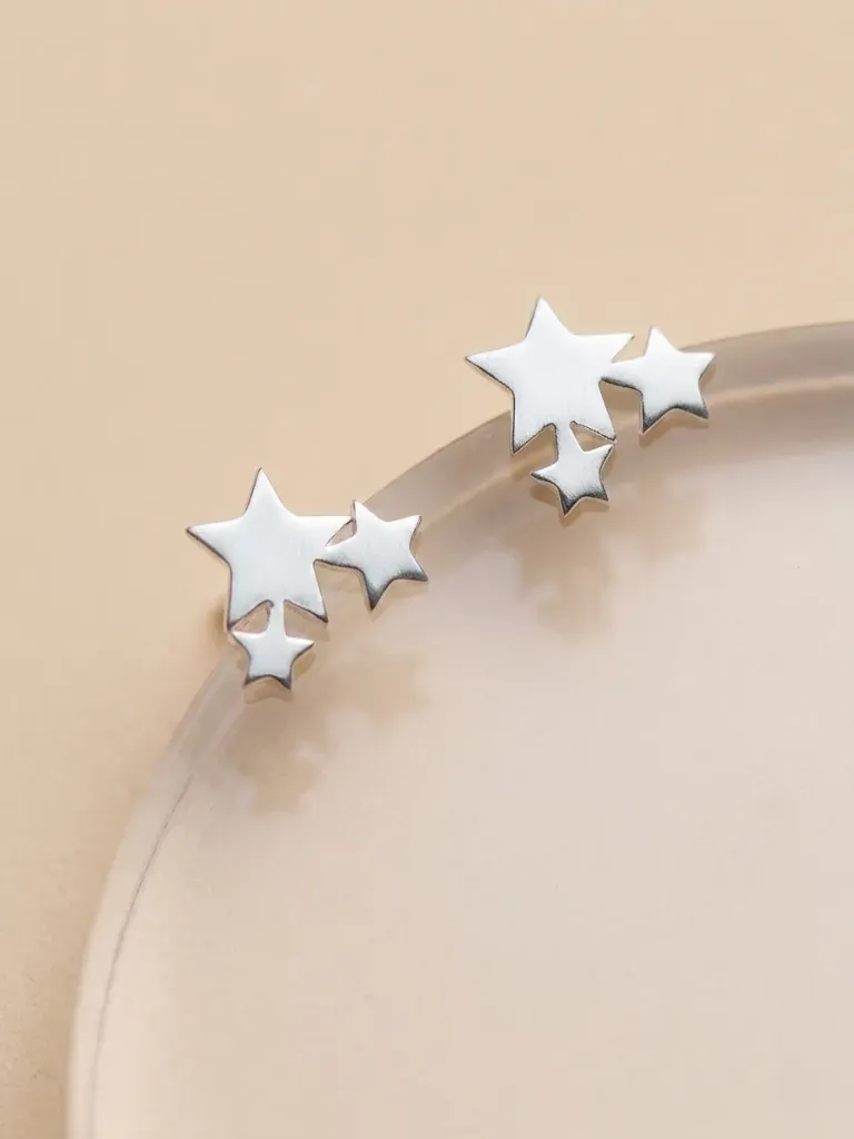925 Silver Triple Star Stud Earring, 0.0020 kg 