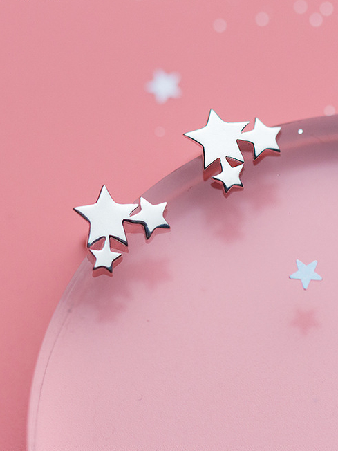 925 Silver Triple Star Stud Earring, 0.0020 kg 