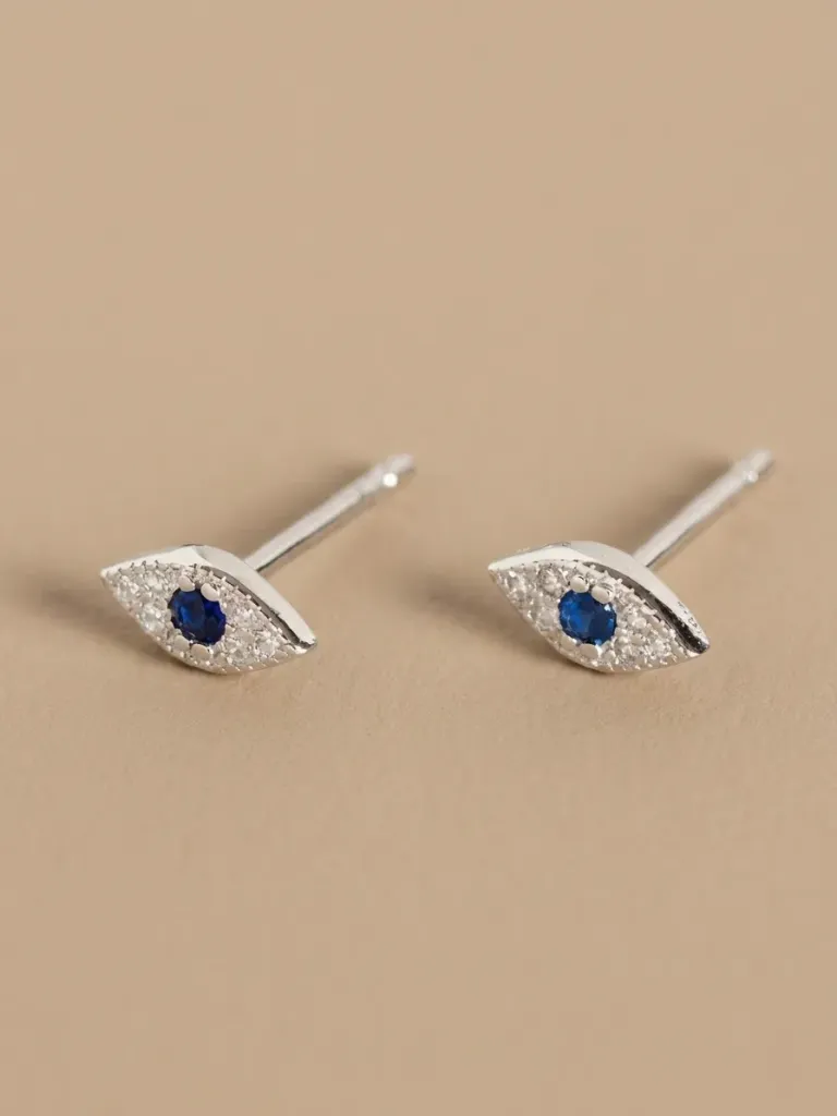 925 Silver Rhinestone Blue Evil Eye Stud Earring, 0.0040 kg