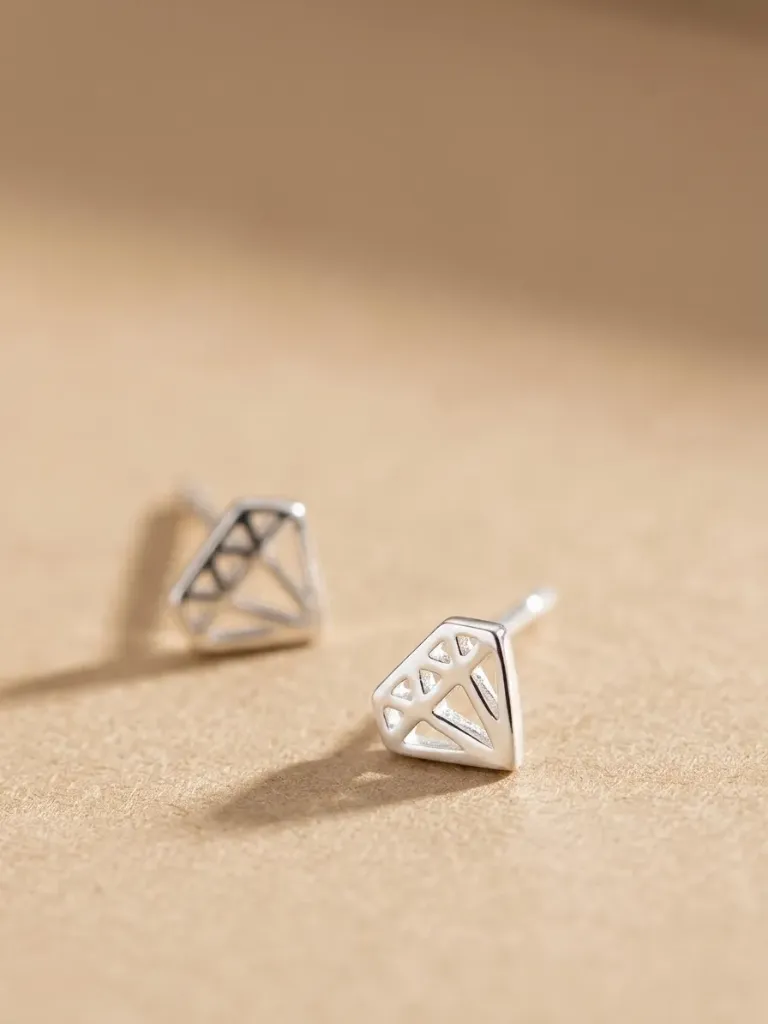 925 Silver Diamond Stud Earring, 0.0020 kg