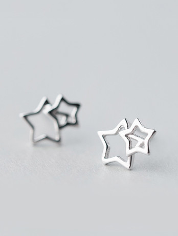 925 Silver Hollow Star Stud Earring, 0.0023 kg