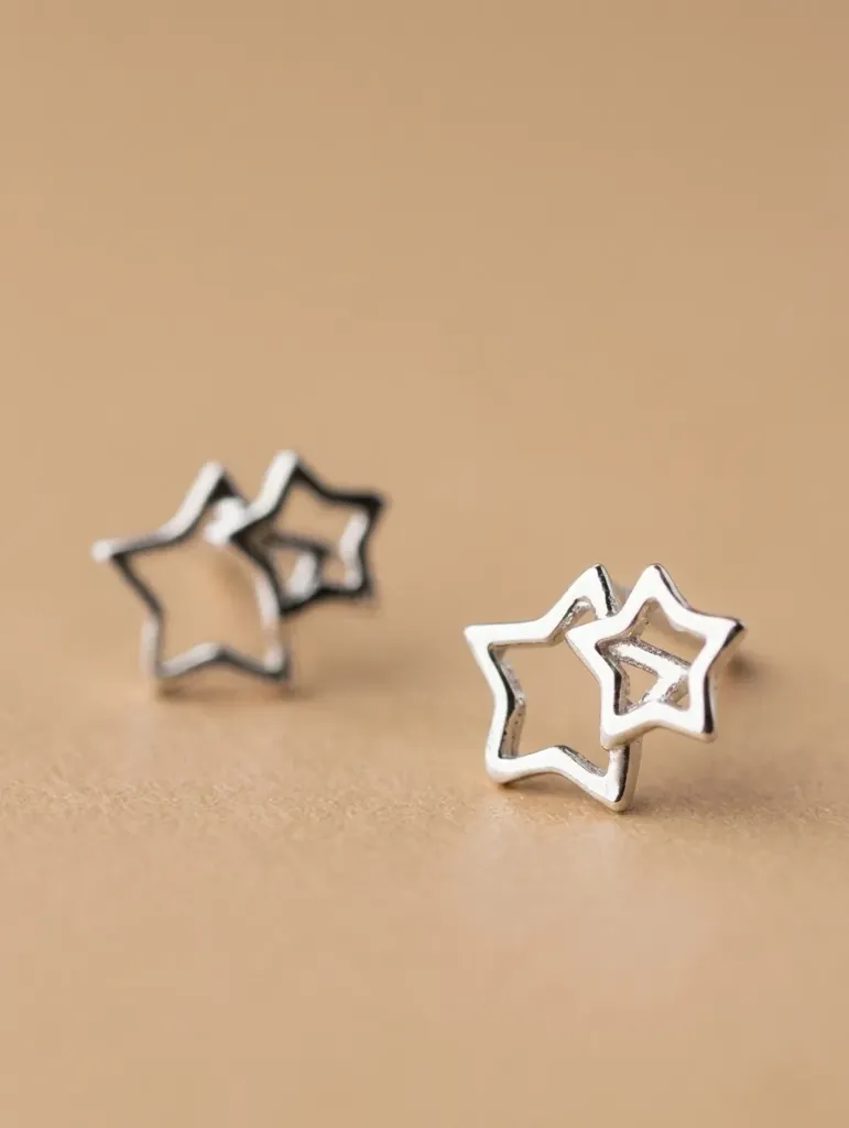 925 Silver Hollow Star Stud Earring, 0.0023 kg